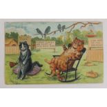 A Louis Wain postcard, two cats in a garden, coloured lithograph, pub Raphael Tuck, posted 1908 ++