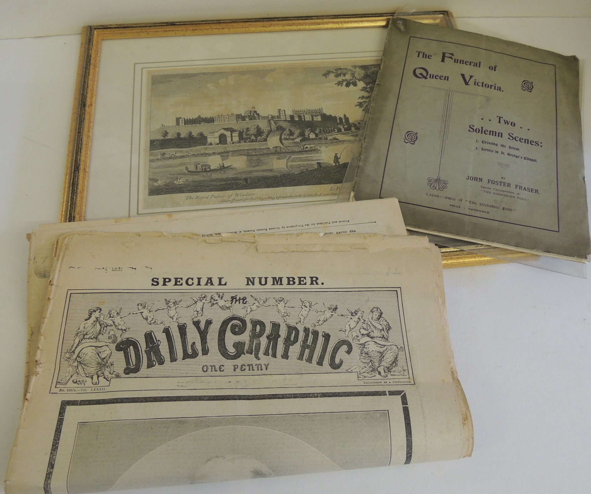 A booklet The Funeral of Queen Victoria; commemorative Daily Graphic for Edward VII  and a framed