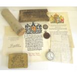 Items relating to Sgt Ernest Bartlett RFA - a death scroll and a handwritten letter to his wife from