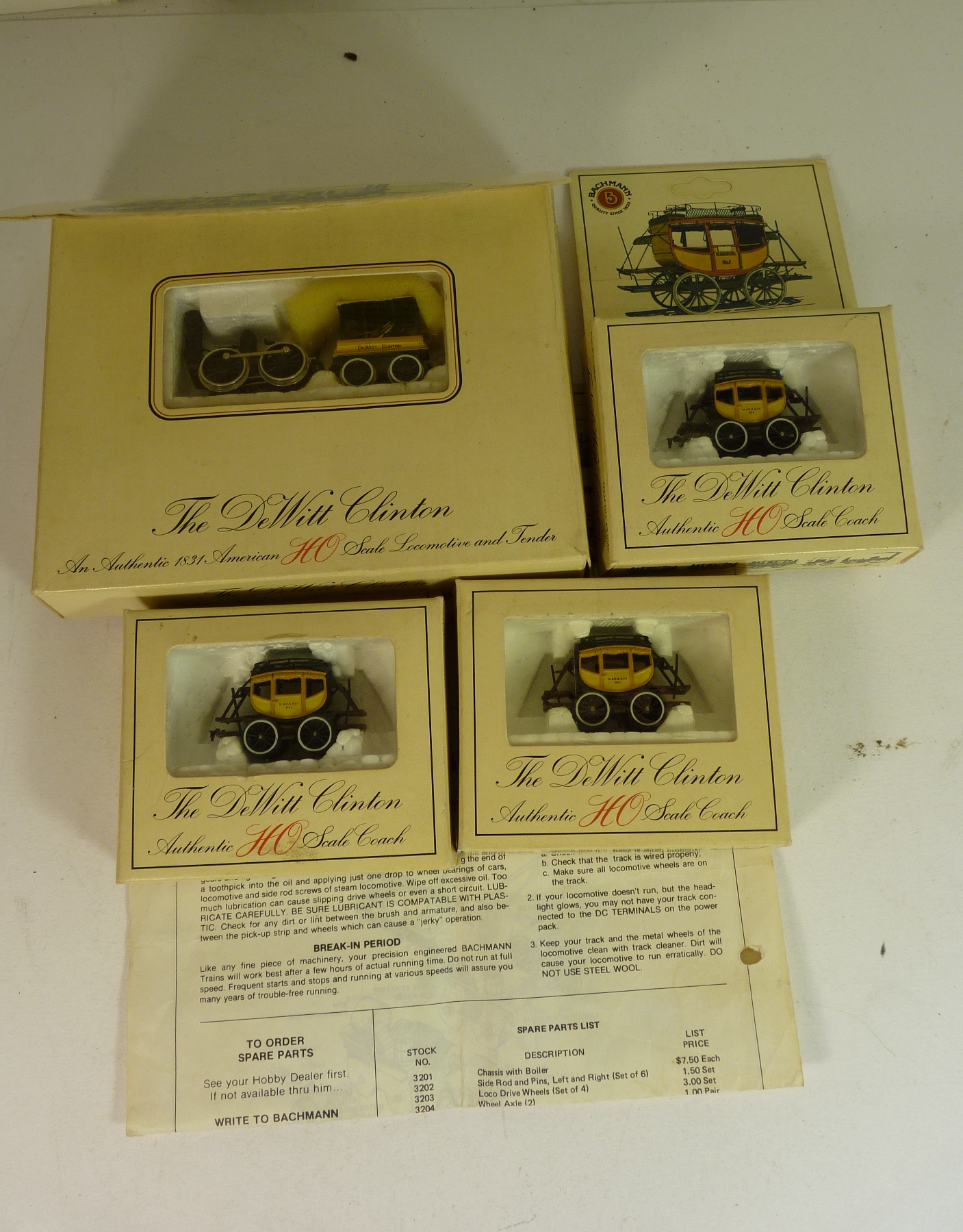 BACHMANN - De Witt Clinton: HO scale loco and three coaches, all boxed