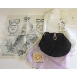 A c.1930's ladies black silk evening bag with paste set clasp (some stones missing) together with