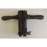 A 19th Century wooden handtool, possibly a sort of clamp, with two handles, screw at one end and
