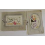 Two WWI embroidered silk postcards in Christmas card mounts (2)