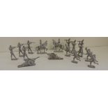 Sixteen early 20th Century cast white metal soldiers - two mounted and two field guns (16)  ++good