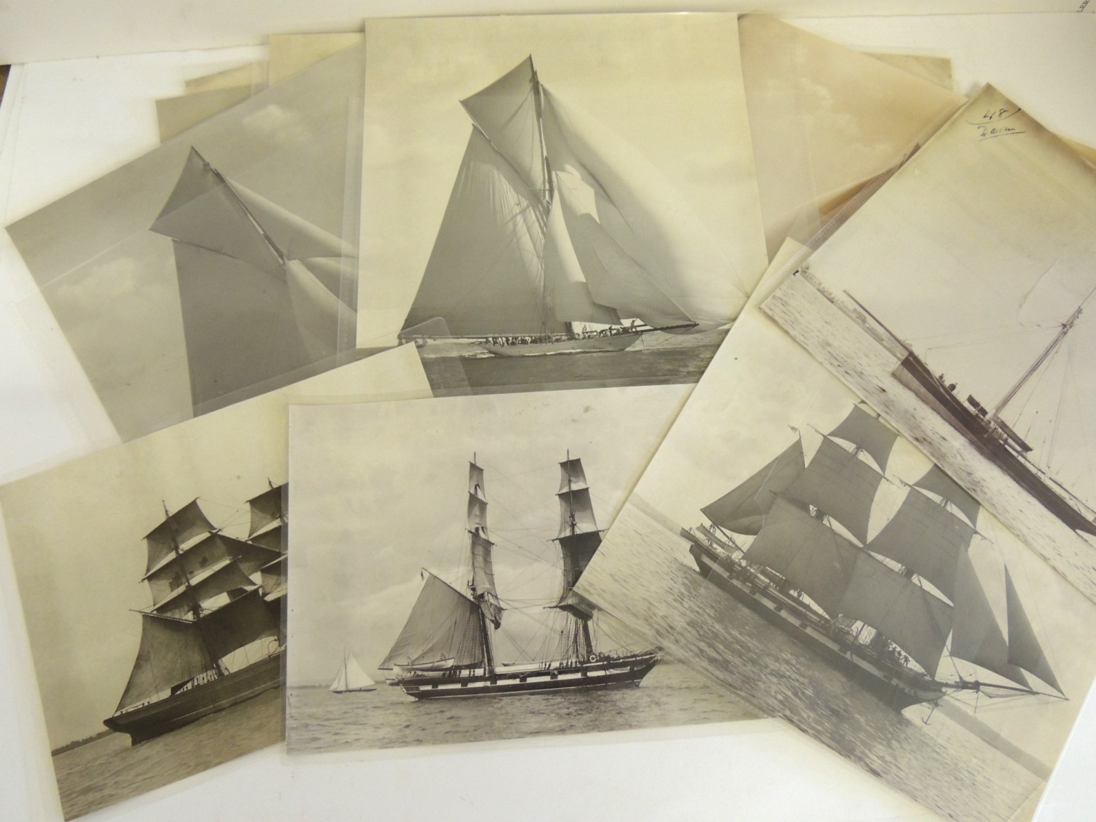 Nine large original photographs of Big Scale Sailing Yachts under sail and with large crews, c.