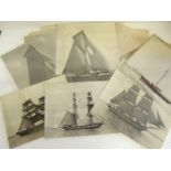 Nine large original photographs of Big Scale Sailing Yachts under sail and with large crews, c.