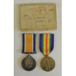 WWI pair to 4091 Pte D Grinnell Worcs R together with box of issue (Grinnell was entitled to