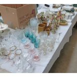 LARGE SELECTION OF GLASSWARE, ORNAMENTS, DINNERWARE, CUTLERY ETC