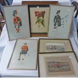 2 FRAMED ENGRAVINGS BY ACKERMANN THE 93RD HIGHLANDERS AND THE 42ND HIGHLANDERS, 3 FRAMED PICTURES OF