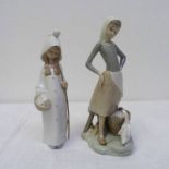 2 LLADRO FIGURES: GIRL WITH MILK PAIL AND GOOSE 9.5'' L4682 & SHEPHERDESS WITH BASKET AND WILLOW