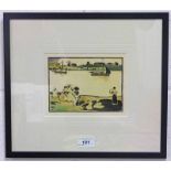JAMES WATTERSTON HERALD WATCHING THE BOATS GO BY  INITIALLED FRAMED WATERCOLOUR 12 X 17CM