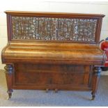 ROSEWOOD UPRIGHT PIANO WITH DECORATIVE FRET WORK PANEL