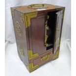 CHINESE HARDWOOD JEWELLERY CABINET WITH FITTED INTERIOR AND BRASS MOUNTS 30CM TALL