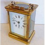 GILT BRASS CARRIAGE CLOCK WITH ENAMEL DIAL
