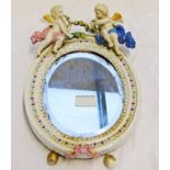 CONTINENTAL PORCELAIN FRAMED MIRROR SURROUNDED WITH CHERUBS - 30CM TALL