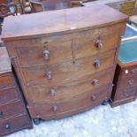 19TH CENTURY MAHOGANY BOW FRONTED 2 OVER 3 DRAWER CHEST ON TURNED SUPPORTS