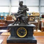 LATE 19TH CENTURY FIGURAL MARBLE MANTLE CLOCK WITH FIGURE OF A MANDOLIN PLAYER & GILT DECORATED