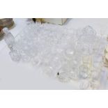 LARGE SELECTION OF CRYSTAL GLASSES, CUT GLASS BOWLS, DECANTERS ETC