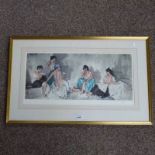 GILT FRAMED PRINT MODELS IN DISCUSSION AFTER RUSSELL FLINT NO 146 OF 850 25 X 57CM