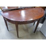 19TH CENTURY MAHOGANY DEMI-LUNE TABLE ON SQUARE TAPERED SUPPORTS