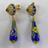 PAIR DECORATIVE CLOISONNE EARRINGS, THE SETTING MARKED 925
