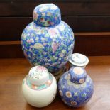 CHINESE GINGER JARS, LIDDED CUP ETC