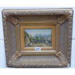 19TH CENTURY OIL PAINTING OF CLASSICAL SCENE IN GILT FRAME, 11.5 X 16.5CM