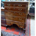 EARLY 19TH CENTURY INLAID MAHOGANY CHEST ON STAND OF 2 SHORT OVER 4 LONG OVER 1 NARROW OVER 2