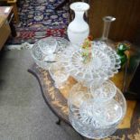 SELECTION OF GLASSWARE INCLUDING ENAMELLED GLASS VASES, CUT GLASS WARE ETC