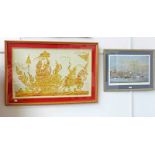 FRAMED PRINT ARRIVAL OF THE TALL SHIPS IN ABERDEEN & FRAMED BATIK WORK PICTURE