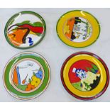 4 WEDGWOOD CLARICE CLIFF BIZARRE PLATES 20CM WIDE