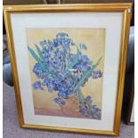 IRISES IN A VASE GILT FRAMED PRINT 68 X 53CM