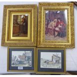 2 GILT FRAMED PRINTS AND PAIR OF GILT FRAMED PEN AND INK DRAWINGS