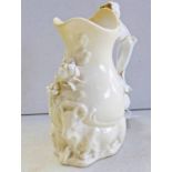 INTERESTING PORCELAIN JUG WITH GOAT & BUMBLE BEE DECORATION WITH INCISED TRIANGLE MARK TO BASE