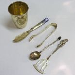 800 SILVER CUP, SILVER TONGS, ETC