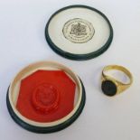 VICTORIAN INTAGLIO SIGNET RING DATED 1894 WITH CASED SEAL