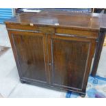 VICTORIAN MAHOGANY SPECIMEN CABINET WITH 2 PANEL DOORS AND FITTED INTERIOR ON BUN FEET