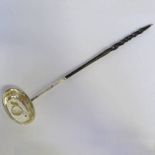 SILVER TODDY LADLE WITH 1787 SILVER COINS & TWISTED HORN HANDLE