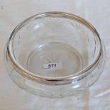 CUT GLASS BOWL WITH SILVER MOUNT MARKED LONDON 1926