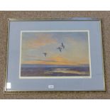 AFTER PETER SCOTT  DUCKS AT DUSK SIGNED IN PENCIL  FRAMED PRINT