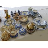 LARGE SELECTION OF BLUE & WHITE PORCELAIN, MOTTO WARE, POTTERY VASE DECORATED WITH IRISES,