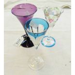 3 ART GLASS STEMMED DRINKING GLASSES