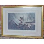 GILT FRAMED PRINT MODEL WITH SKETCH BOOK SIGNED IN PENCIL W.RUSSELL FLINT - 33 X 53CM
