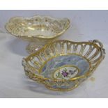 19TH CENTURY GILT AND FLORAL DECORATED BASKET AND 19TH CENTURY DAVENPORT COMPORT WITH GILT