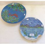 2 HIGHLAND STONEWARE PLATES, LEAF & BERRY DECORATION, 26CM & LOCH & HILLS SCENE 20CM