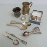 VARIOUS SCOTTISH SILVER SPOONS AND SILVER NAPKIN RING ETC