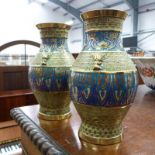 PAIR OF CHINESE CLOISONNE BRASS VASES 18CM TALL