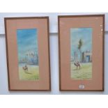 H LINTON ARABIC SCENES  SIGNED  PAIR OF FRAMED WATERCOLOURS   41 X 16.5CM