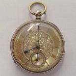 SILVER CASED POCKET WATCH WITH DECORATIVE DIAL