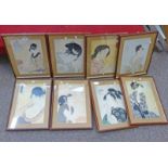 8 FRAMED PRINTS OF JAPANESE LADIES 32 X 22CM